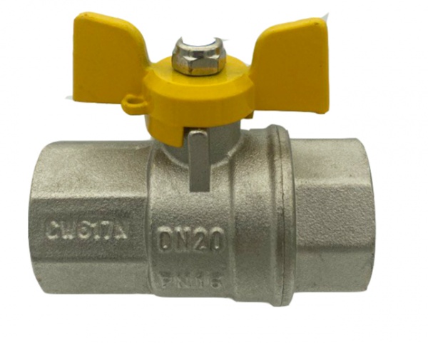 Кран шаровой Gross для газа 7-витк.Ду 3/4 бабочка ВВ желтый