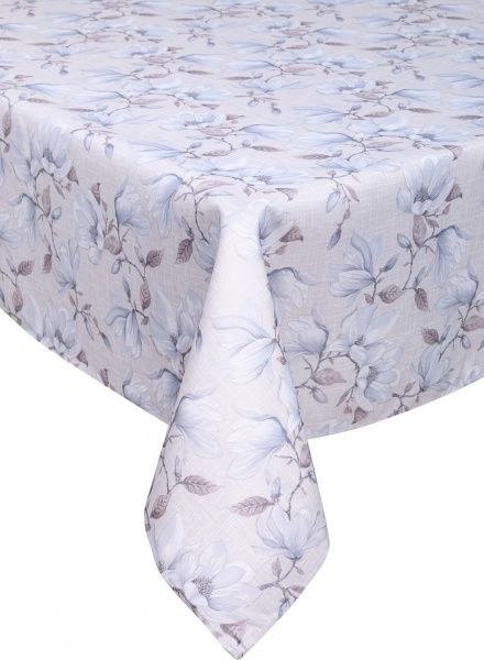Скатертина Квіти 140x180 см сірий із блакитним Luna 
