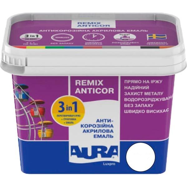 Антикорозийная акрилова емаль Aura® Luxpro Remix Anticor RAL 7043 темно-сірий мат 0,75л