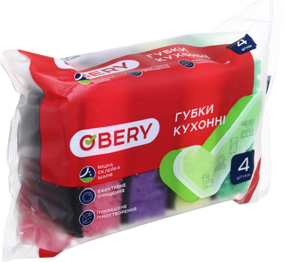 Губка для посуды OBERY крупно пористая 4 шт.