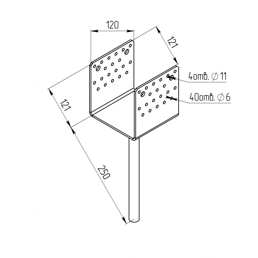 Опора колони під заливку бетону 121х120х120 т.4мм. Профсталь