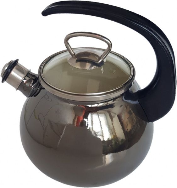 Чайник емальований сферичний зі свистком 2,5 л металік Idilia