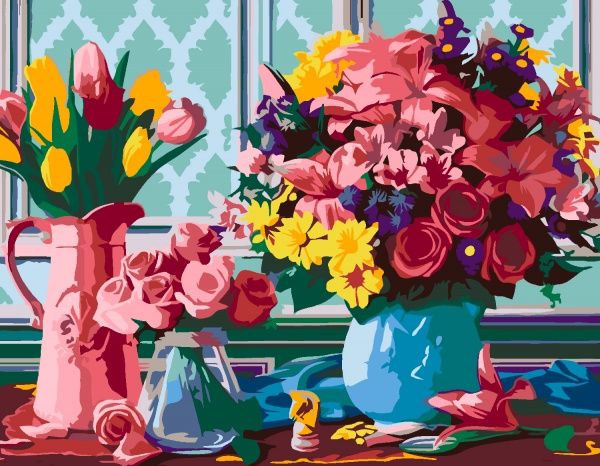 Набір, техніка акриловий живопис за номерами Квіти у вазах 35х45 см Rosa Start 