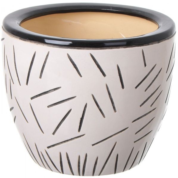 Горщик Viet Thanh Ceramic з блюдцем соломка 22х18 см VT.10310-2 круглий бежевий із чорним 