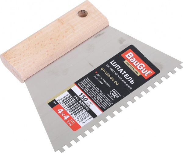 Шпатель зубчатый для клеевых растворов 150 мм зубчатый BauGut BT-528-00-00