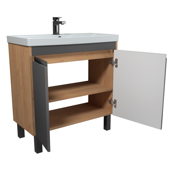Тумба Мойдодыр Olive 80-U с умывальником Sempre 80 подвесная/напольная