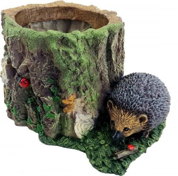 Кашпо декоративное Пень с ёжиком арт. 00824 круглый 