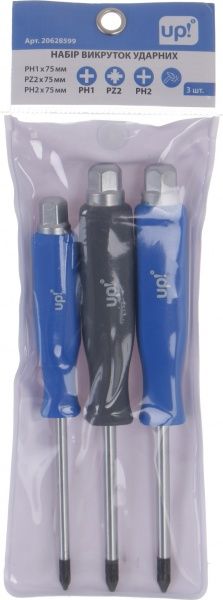 Набор отверток ударных UP! (Underprice) PH1 + PZ2 + PH2 x 75 мм UP-SET-IMP-3-75