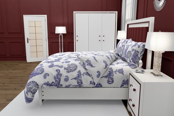 Комплект постільної білизни Розпис 1,5 білий із фіолетовим Rigel 