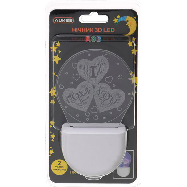 Ночник Aukes I love You 3D LED RGB 0.5 Вт белый 