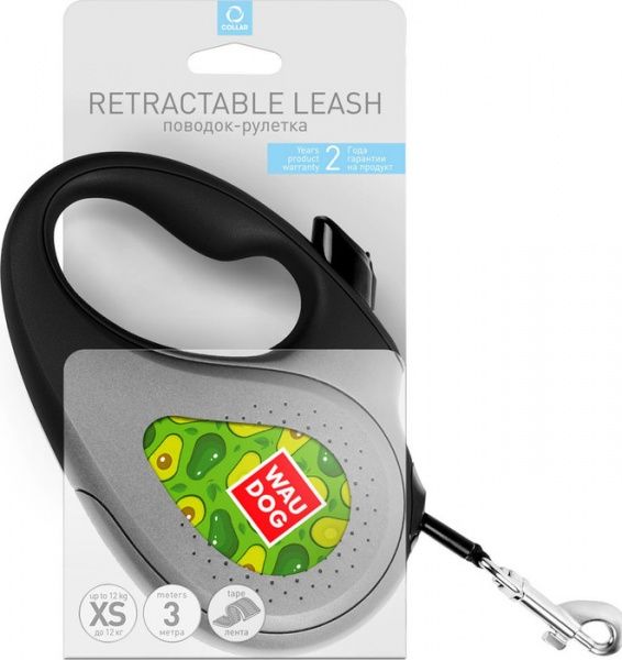Поводок-рулетка WAUDOG с рисунком Авокадо XS до 12 кг 3 м