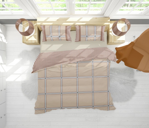 Комплект постельного белья Клетка большая 1,5 бежевый с белым Rigel 