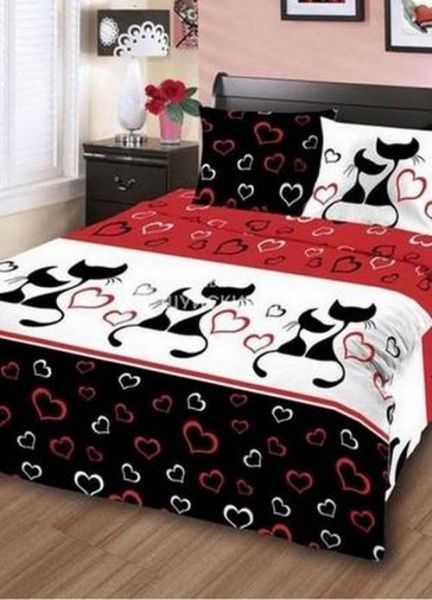 Комплект постельного бельяЧерная кошка бежевый с черным 