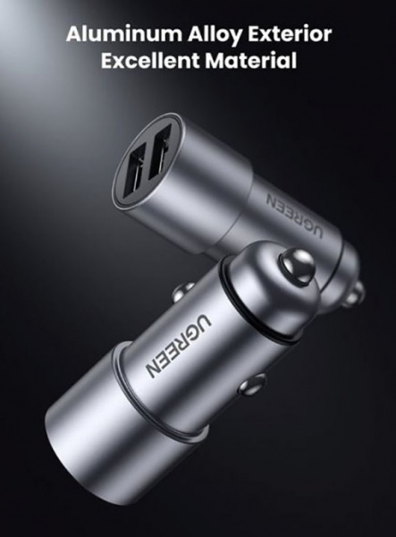 Автомобильное зарядное устройство UGREEN CD130 Dual USB Car Charger 24W 2.4A Gray (50592) 
