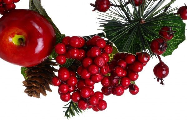 Декорація новорічна Віночок хвойний з яблуками, ягодами та шишками 20 см EPI-HS-32542 