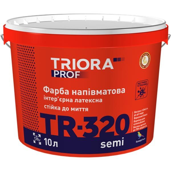 Фарба латексна водоемульсійна Triora TR-320 semi напівмат білий 10л 