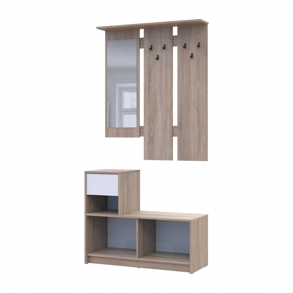 Передпокій з дзеркалом Doros Бела 2040х1000х400 мм дуб сонома/білий