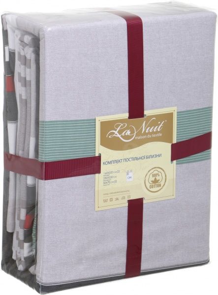 Комплект постельного белья Green Stripes 193 TC семейный серо-зеленый La Nuit 