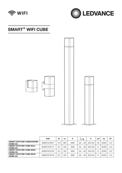 Світильник парковий Ledvance Smart + Wifi Cube 50 cm Post 9,5 Вт IP44 темно-сірий AC260210055 