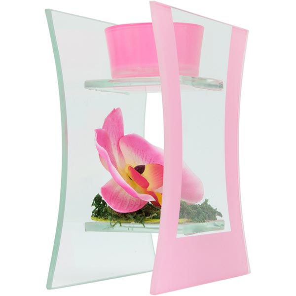 Свічник скляний Орхідея рожевий 14 см