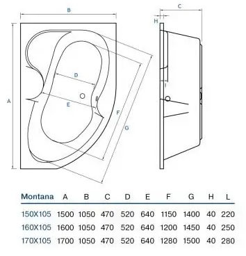 Ванна акрилова Koller Pool Montana 150x105 R