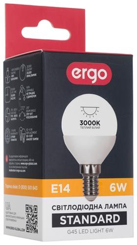 Лампа світлодіодна Ergo Standard 6 Вт G45 матова E14 220 В 3000 К 