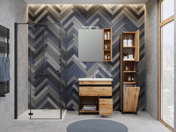 Пенал для ванной комнаты ЮВЕНТА Bronx BrxP-190 дуб вотан