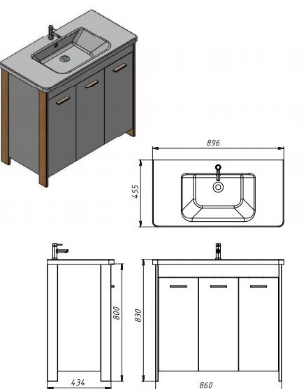 Тумба підлогова ЮВЕНТА Тумба Brooklyn - 90 білий з умивальником Soft-90 з корзиною