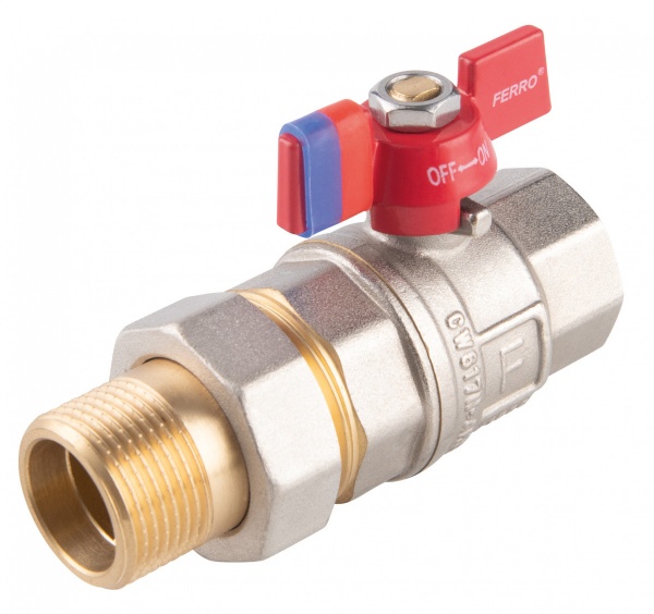Кран кульовий Ferro F-Power 30 бар з дроселем та напівмуфтою зн-вр ¾