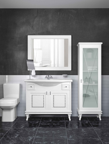 Тумба напольная Aqua Rodos Беатриче 80 белая патина хром с умывальником New Klasik