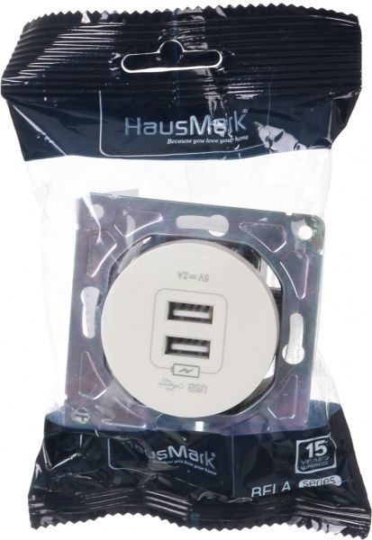 Механізм розетки USB кінцева подвійна HausMark Bela без шторок без кришки крем SNG-SCP.RD20MG2U-CR