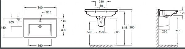 Умывальник Jacob Delafon Struktura 80 EXH112