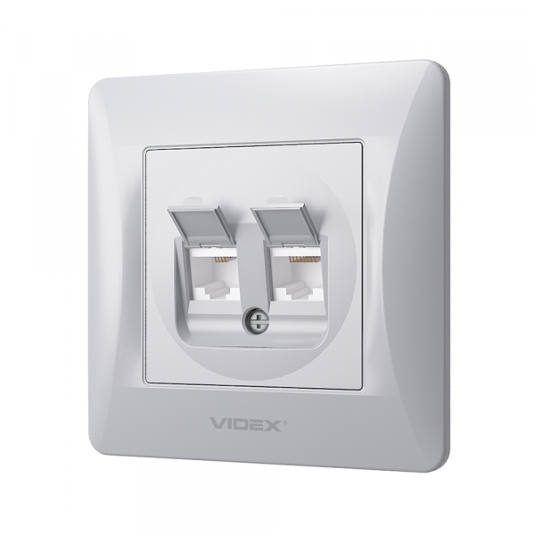 Розетка комп'ютерна + телефонна подвійна Videx Binera CAT6+CAT3 IP20 срібний шовк VF-BNSK2PC6TF3-SS