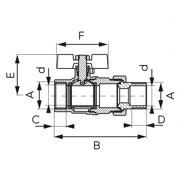 Кран кульовий Ferro F-Power 30 бар з дроселем та напівмуфтою зн-вр ½” KFPS1
