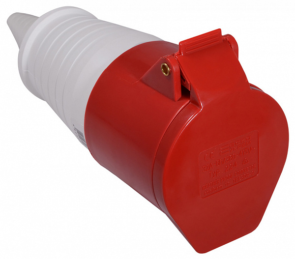 Розетка силова переносна із заземленням АСКОУКРЕМ ГП 32А/4 3Р+РЕ (224) червоно-білий