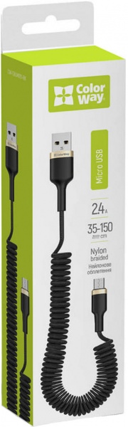 Кабель ColorWay USB - MicroUSB (spiral) 2.4А 1,5 м black (CW-CBUM051-BK) 