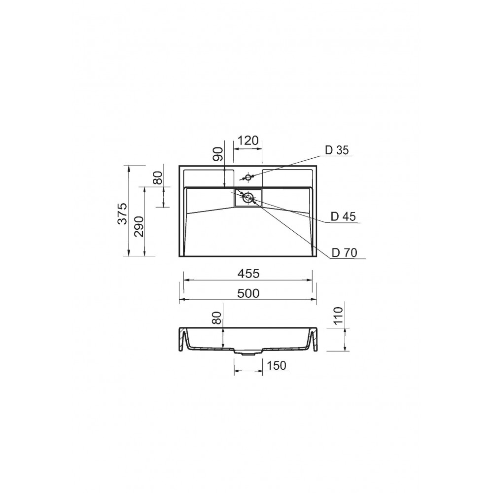 Умывальник Adamant VISION 50 500x375х125 Black/White