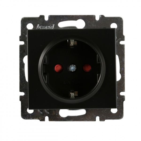 Розетка із заземленням Lezard Rain зі шторками без кришки антрацит 703-4288-124B