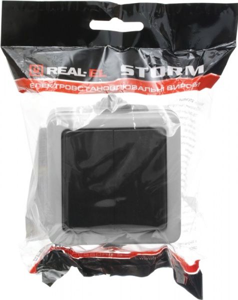 Вимикач двоклавішний REAL-EL Storm без підсвітки 10 А 250В сірий Storm-72015, grey (REAL-EL)