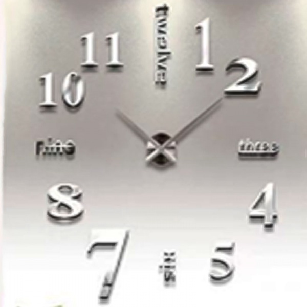 Годинник настінний 3D DIY Time цифри/букви срібло 60х60 см