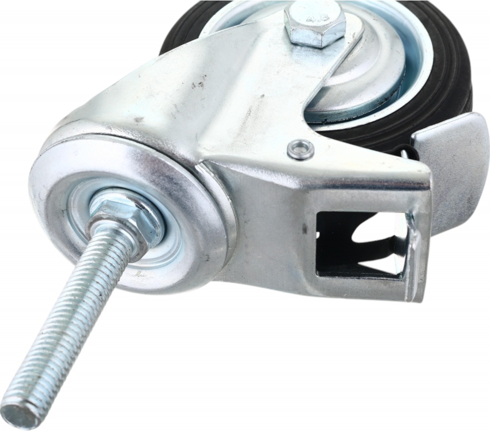 Колесо d75 мм гумове поворотне з гальмом і різьбовим штирем M10