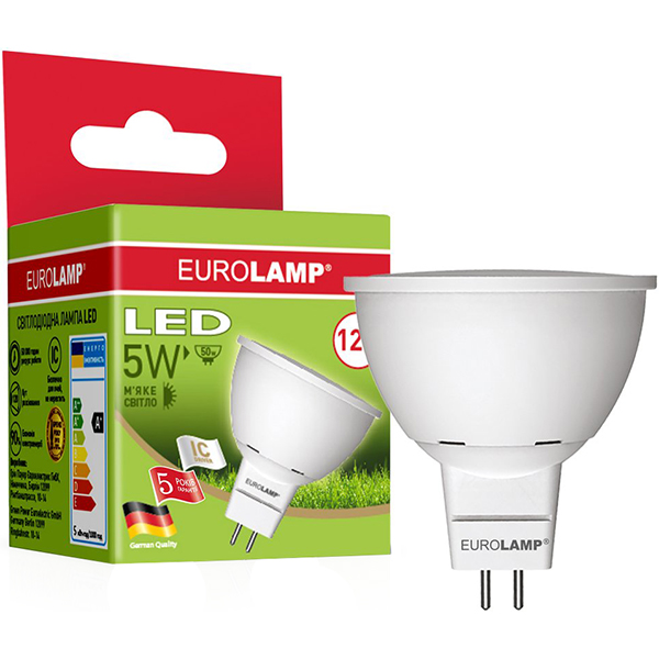 Лампа світлодіодна Eurolamp D MR16 GU5.3 5 Вт 3000 К LED-SMD-05533 (12) (D) 2 шт/уп