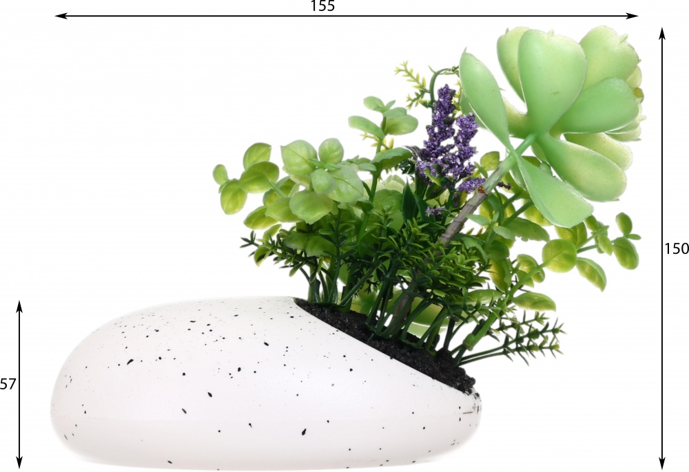 Растение искусственное суккулент в белом пластиковом горшке 16х15 см. Sensio