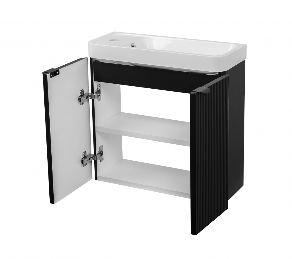 Тумба подвесная Aqua Rodos FROST MINI (BLACK-MATT-PVC) с умывальником BAR MINI L 50 см