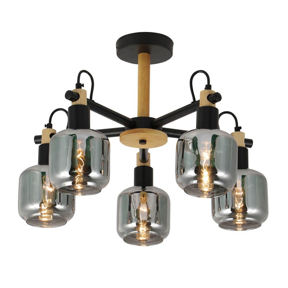 Люстра подвесная ARDERO Denver 5xE14 черный/дерево BL1450-1