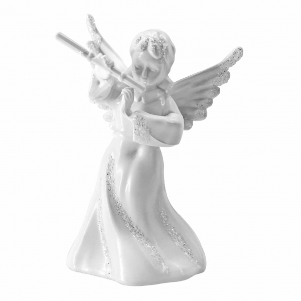 Елочная игрушка Ангелик з сопілкою малий 6x4 см белый