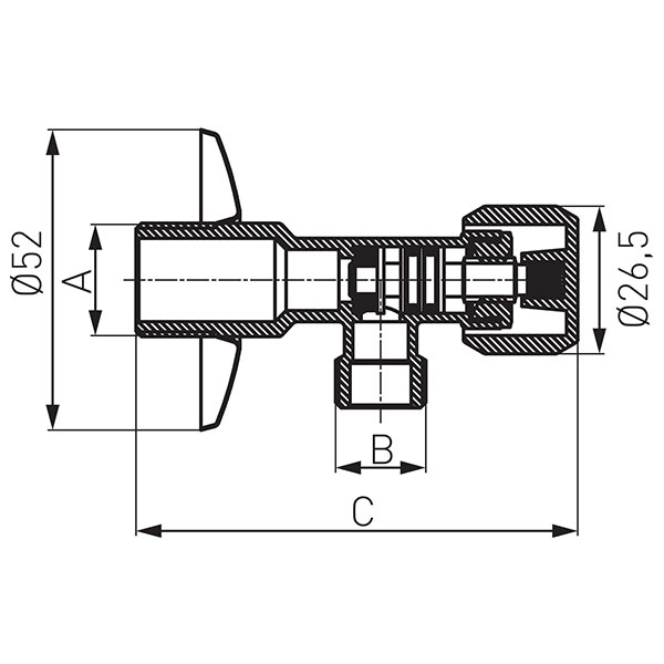 Кран кутовий Ferro 10 бар ручка метал. кран-букса зн½”-зн½” Z1212G