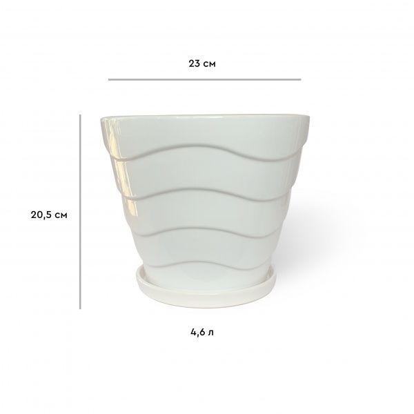 Горшок керамический Резон Конус с волнами овальный 4,6л белый 