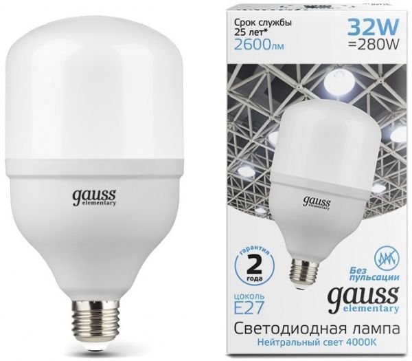 Лампа світлодіодна Gauss Elementary 32 Вт T100 матова E27 180 В 4000 К 