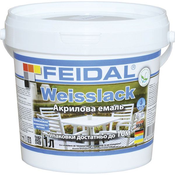 Эмаль Feidal акриловая Weisslack белый шелковистый мат 1л